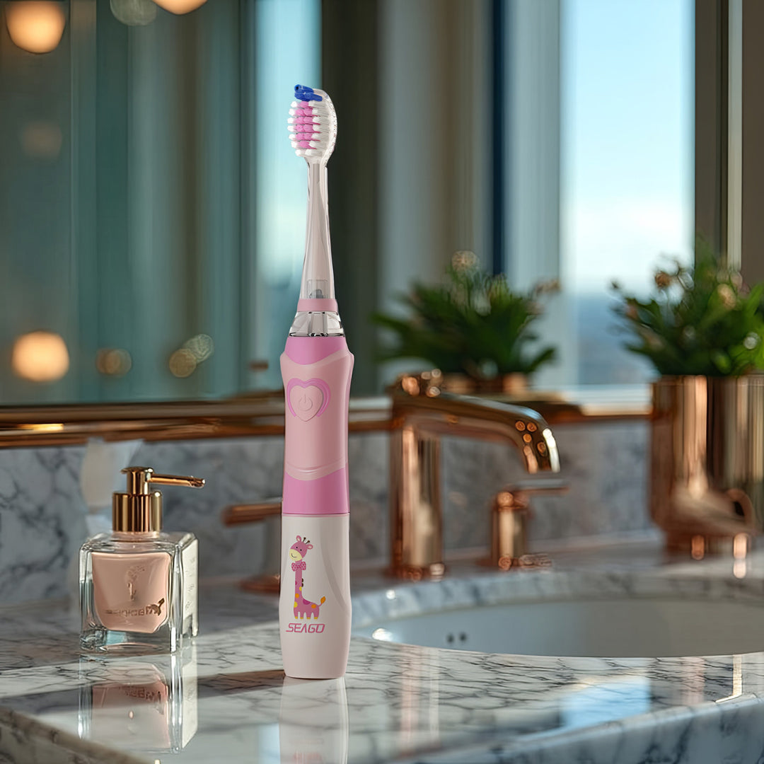 Brosse à dents sonique pour enfants SEAGO, rose, 1xAA 1,5V (non inclus), 3 embouts, SG-977 Pink