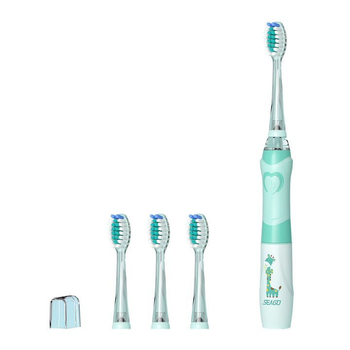 Brosse à dents sonique pour enfants SEAGO, couleur verte, 1xAA 1,5V (non inclus), 3 embouts, SG-977 Green