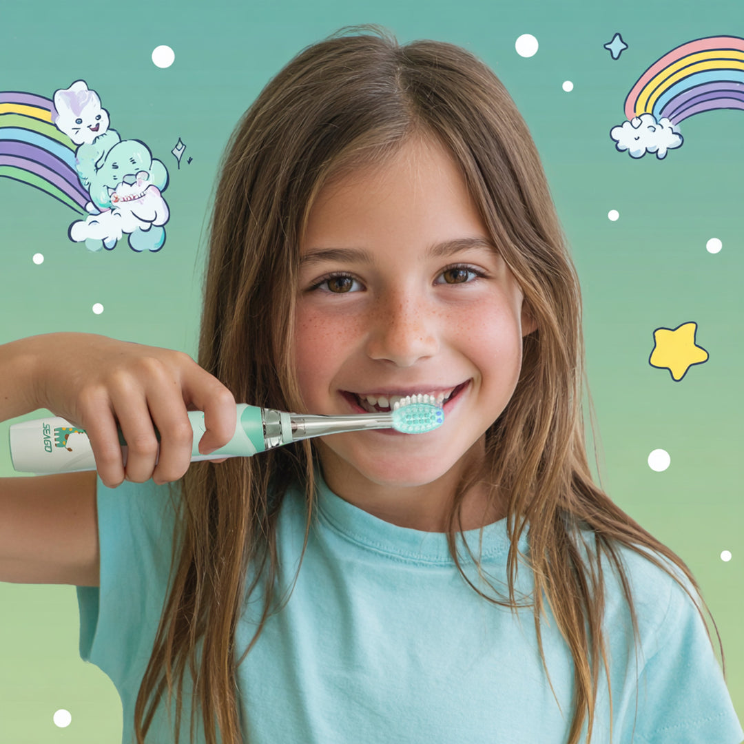 Brosse à dents sonique pour enfants SEAGO, couleur verte, 1xAA 1,5V (non inclus), 3 embouts, SG-977 Green
