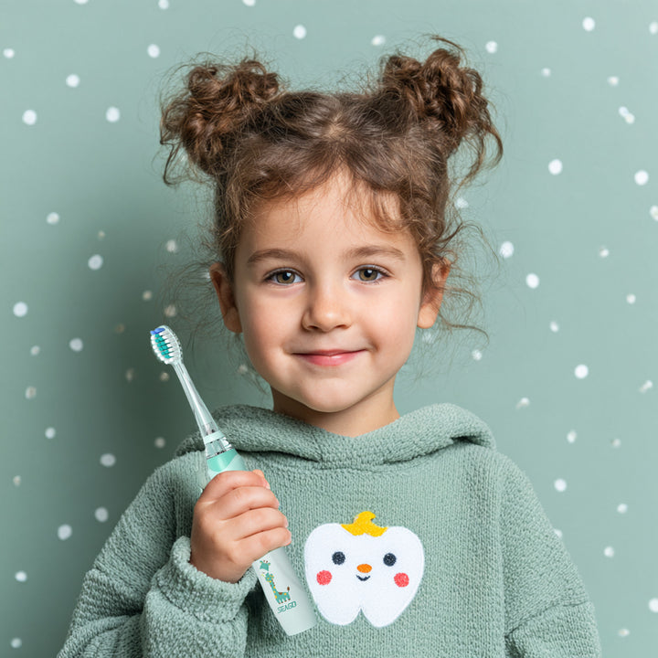 Brosse à dents sonique pour enfants SEAGO, couleur verte, 1xAA 1,5V (non inclus), 3 embouts, SG-977 Green