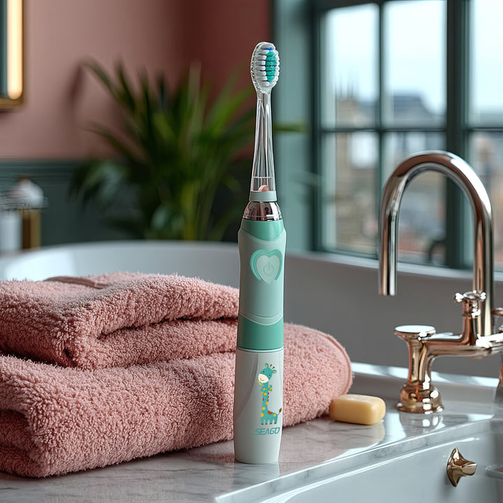 Brosse à dents sonique pour enfants SEAGO, couleur verte, 1xAA 1,5V (non inclus), 3 embouts, SG-977 Green
