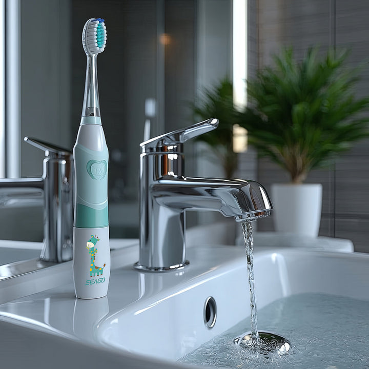 Brosse à dents sonique pour enfants SEAGO, couleur verte, 1xAA 1,5V (non inclus), 3 embouts, SG-977 Green