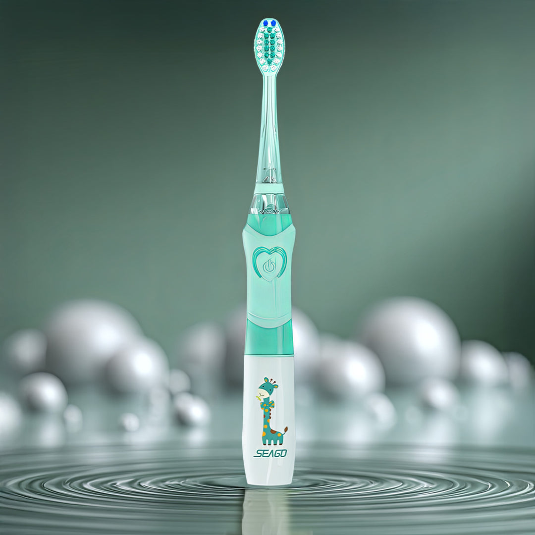 Brosse à dents sonique pour enfants SEAGO, couleur verte, 1xAA 1,5V (non inclus), 3 embouts, SG-977 Green