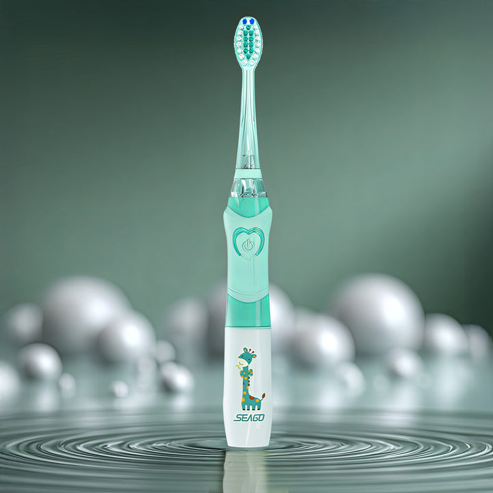 Brosse à dents sonique pour enfants SEAGO, couleur verte, 1xAA 1,5V (non inclus), 3 embouts, SG-977 Green