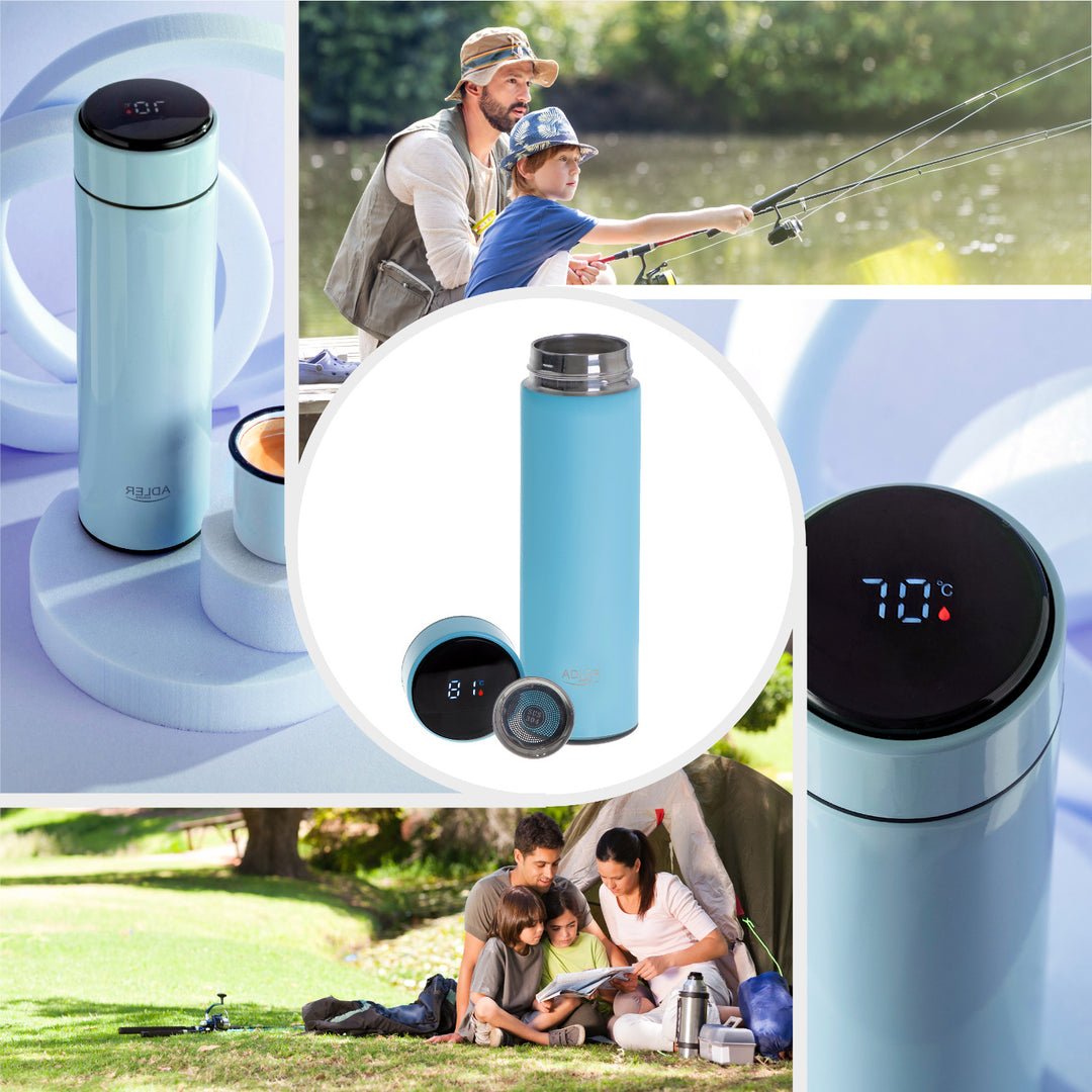 Thermos Adler, écran tactile LED, capacité 473 ml, couleur bleue, AD 4506