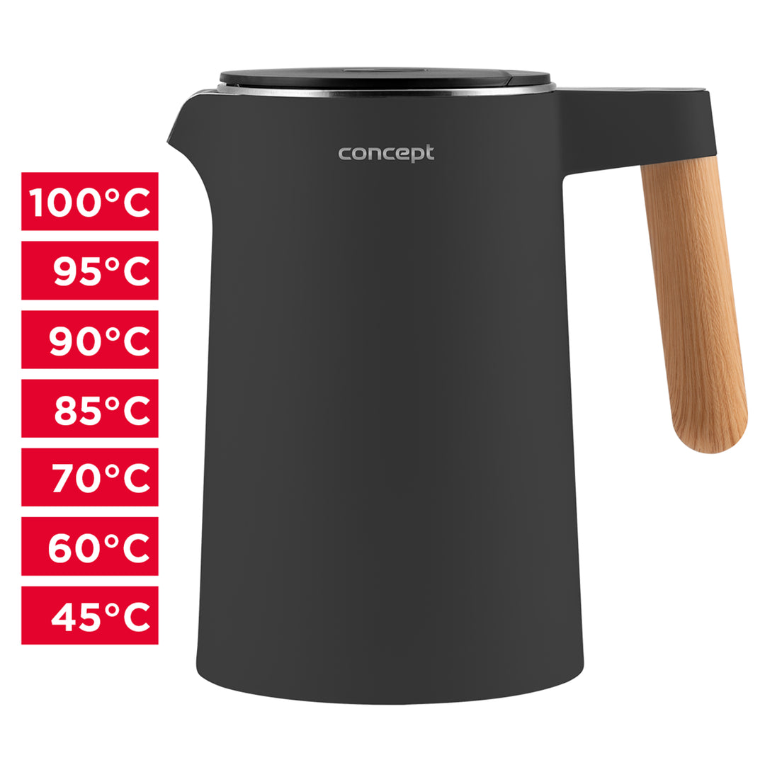 Bouilloire électrique 1,5L avec contrôle de la température Concept RK3302 anthracite Prise britannique