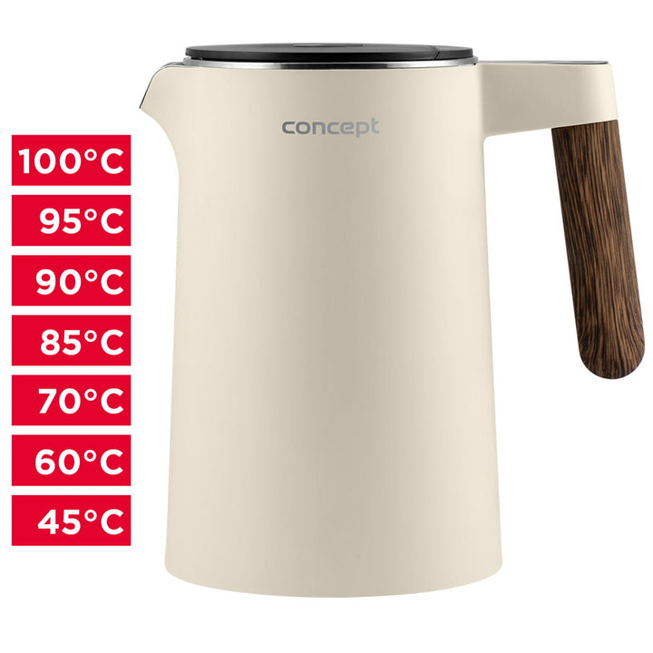 Concept Norwood RK3304 Bouilloire en acier inoxydable avec contrôle de la température Maintien au chaud 1,5L 1850-2200W Couleur Vanille