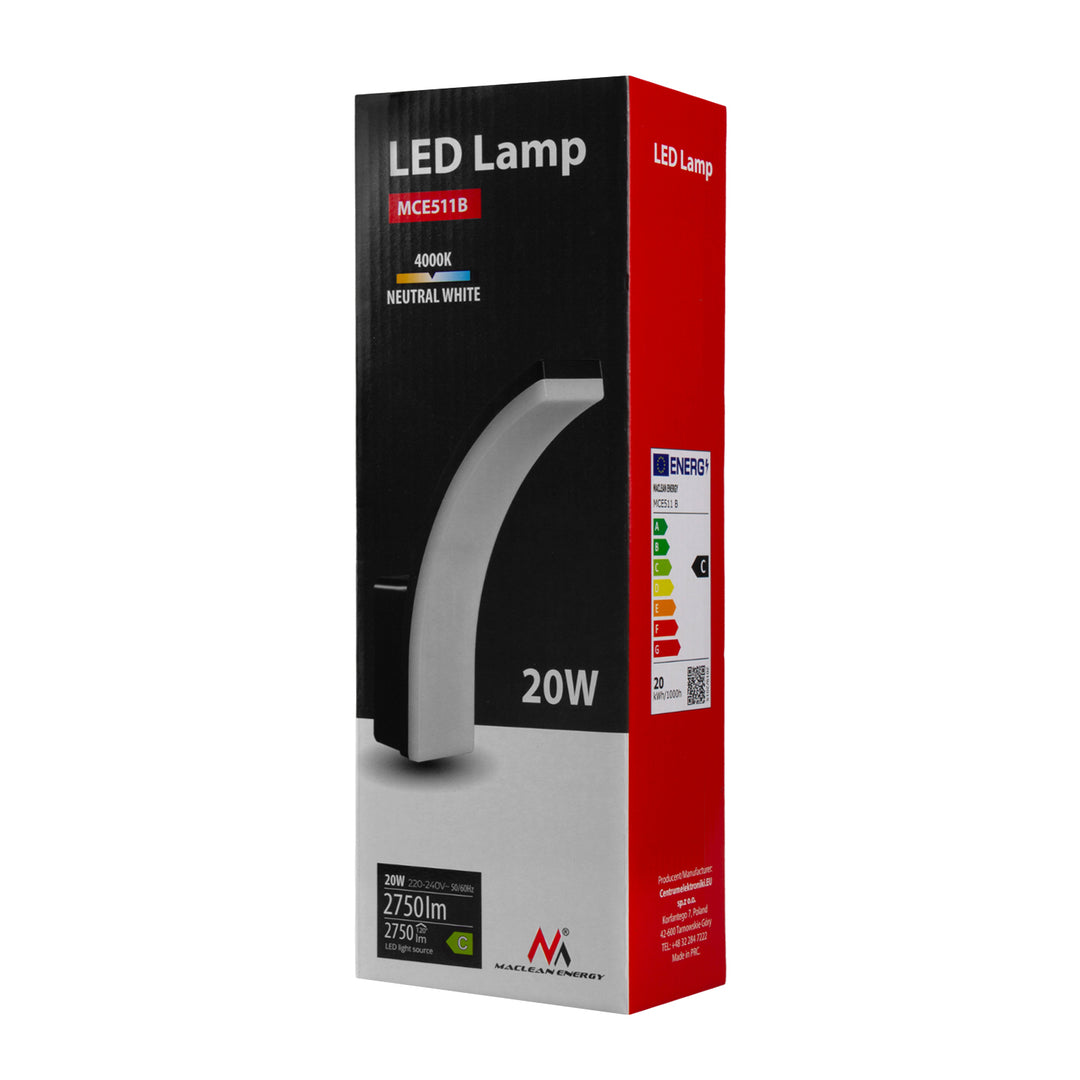 Maclean Lampe LED noire 20W IP65 2750lm blanc neutre 4000K MCE511 B