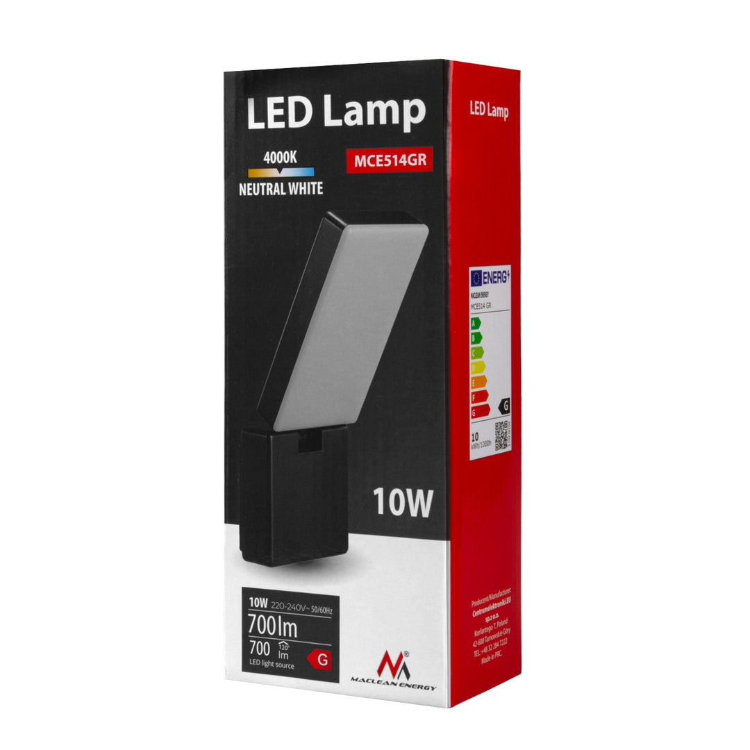 Maclean Lampe LED grise 10W 700lm IP65 blanc neutre 4000K