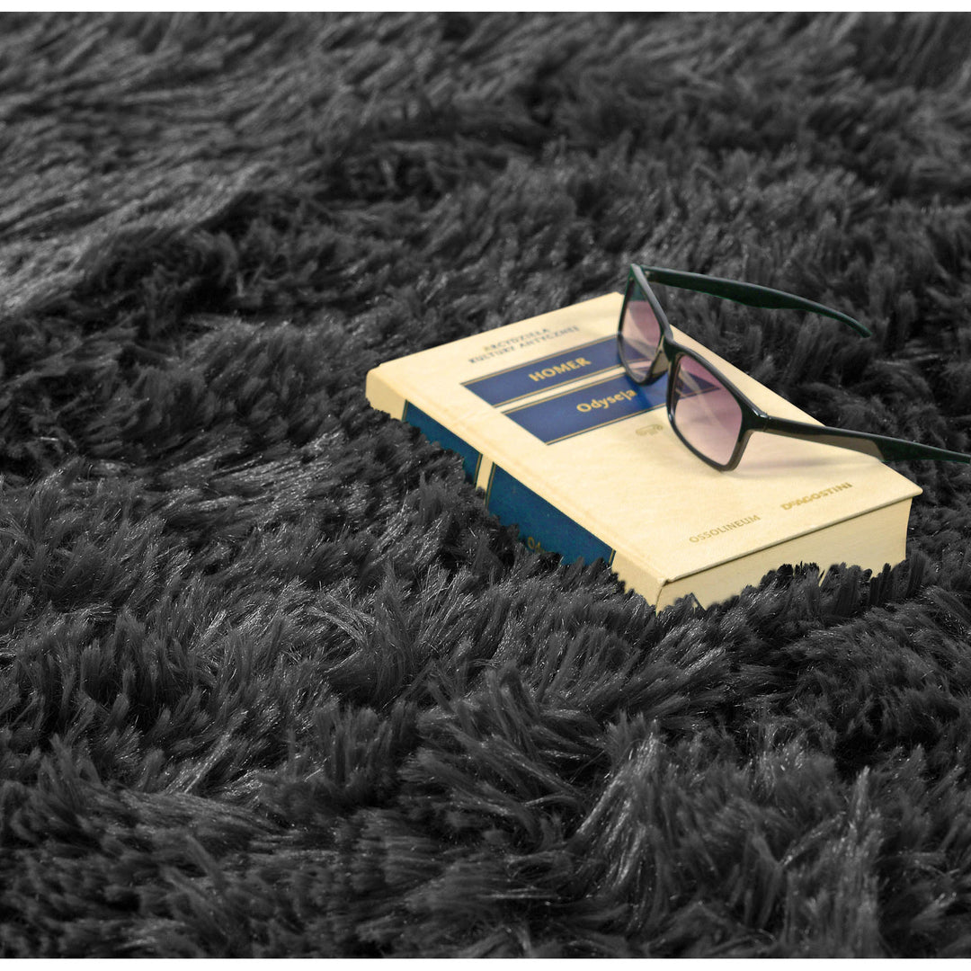 Tapis en peluche, poils courts, antidérapant, 160 x 220 cm, noir, DYWSHA120/160CZA