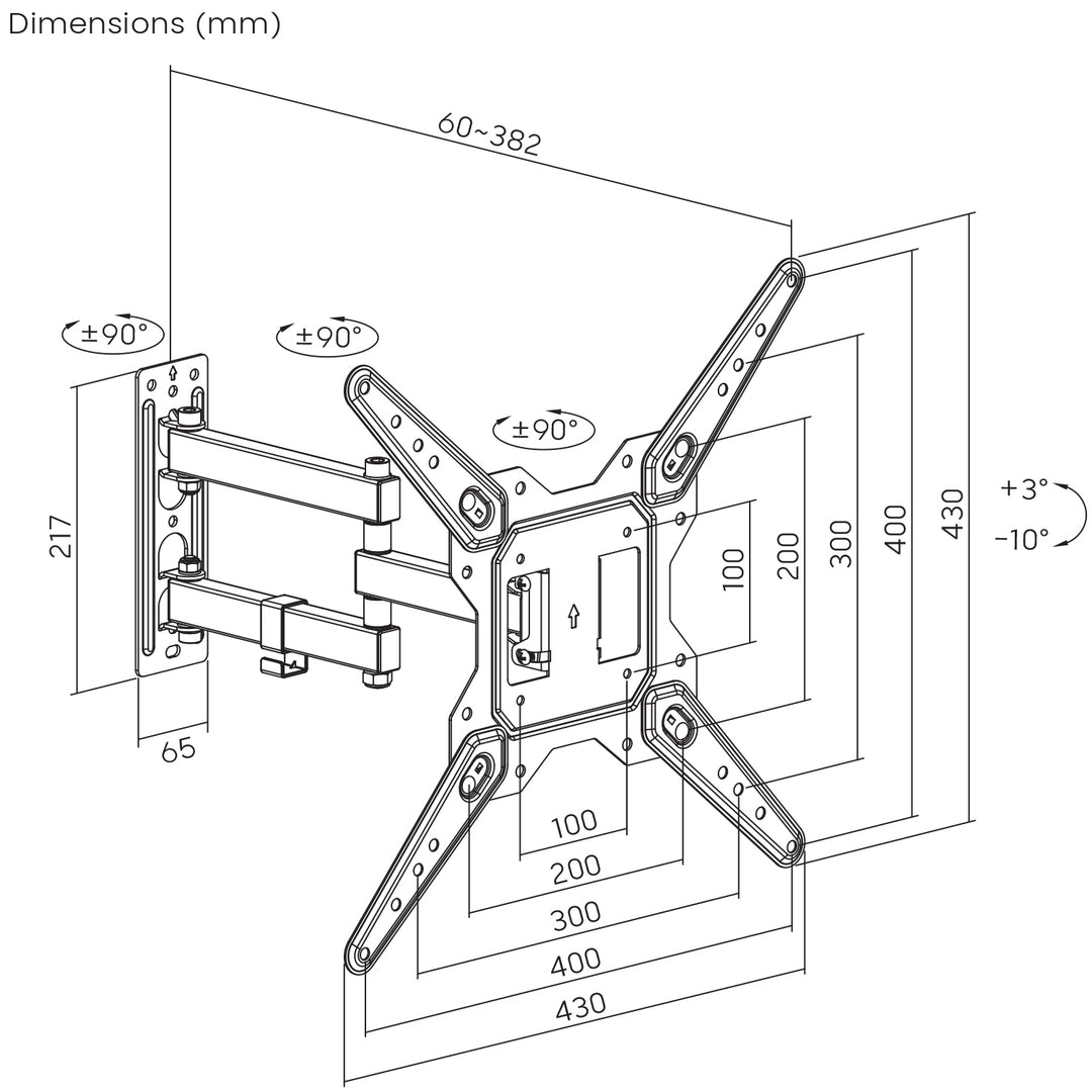 Maclean MC-701N Support pour téléviseur ou moniteur, universel, max VESA 400x400, 23-55", 30kg, noir,