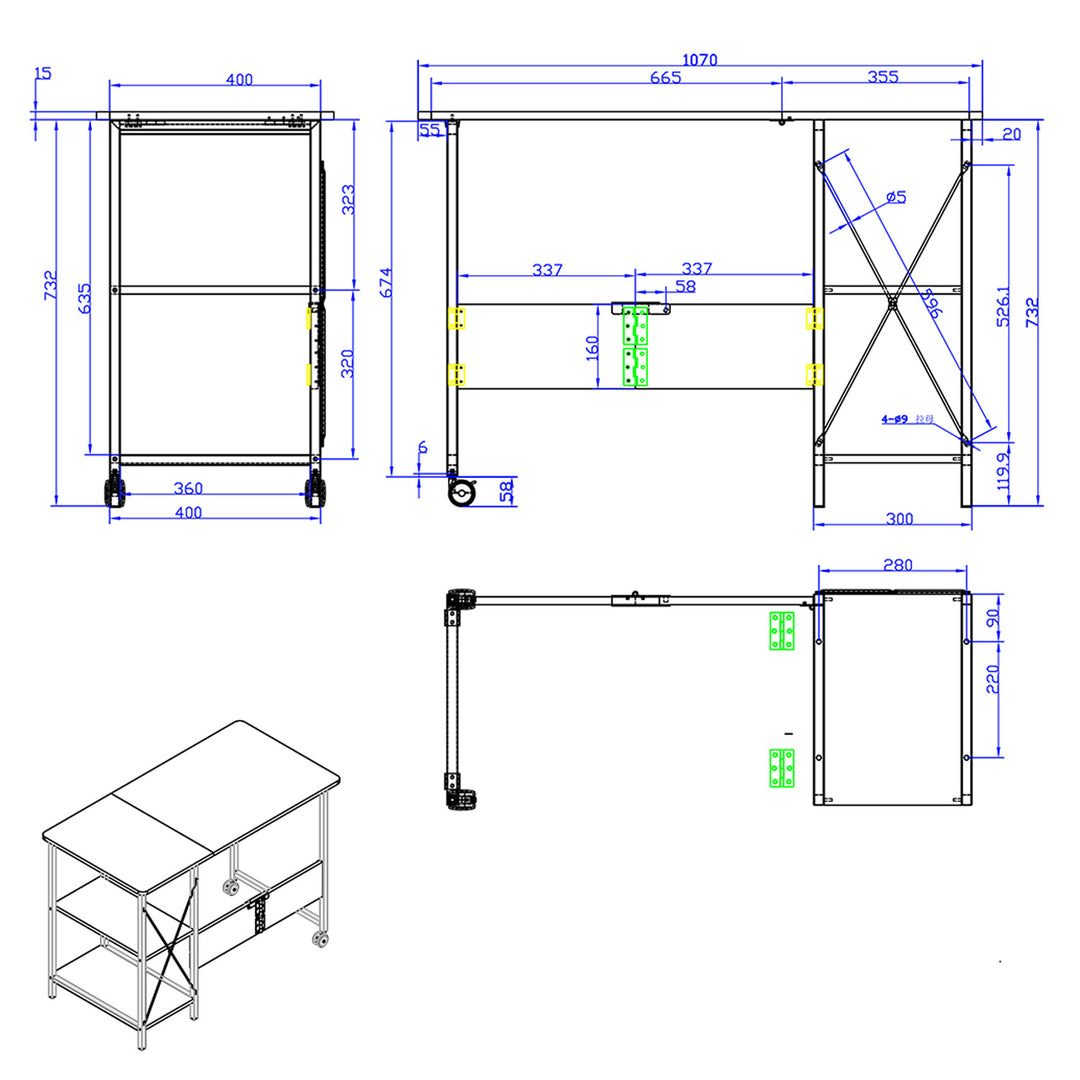 Maclean MC-411 B loft bureau pliant dimensions 107x45x75cm max - 150 kg avec plateau couleur noyer foncé