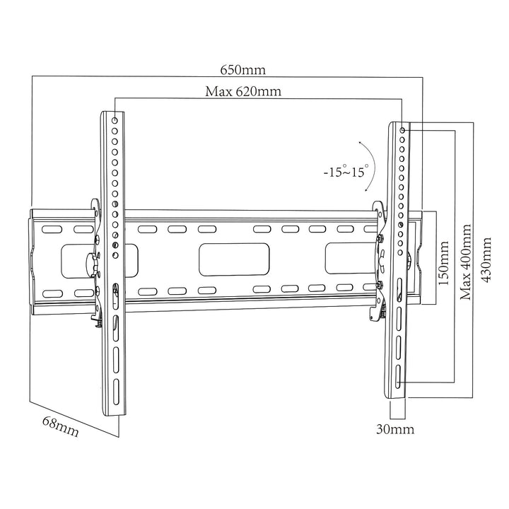 Maclean MC-421 Support TVmural  max VESA 600x400, 32-90" 80kg réglage de l'inclinaison +15°~-15°