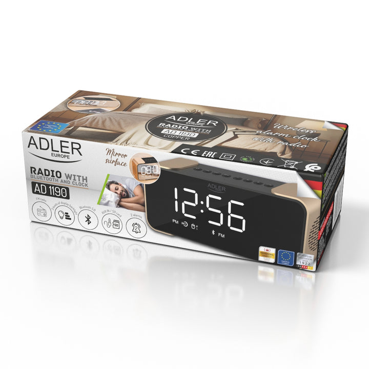 Radio-réveil sans fil Adler AD 1190 Copper avec écran LED et fonction Bluetooth