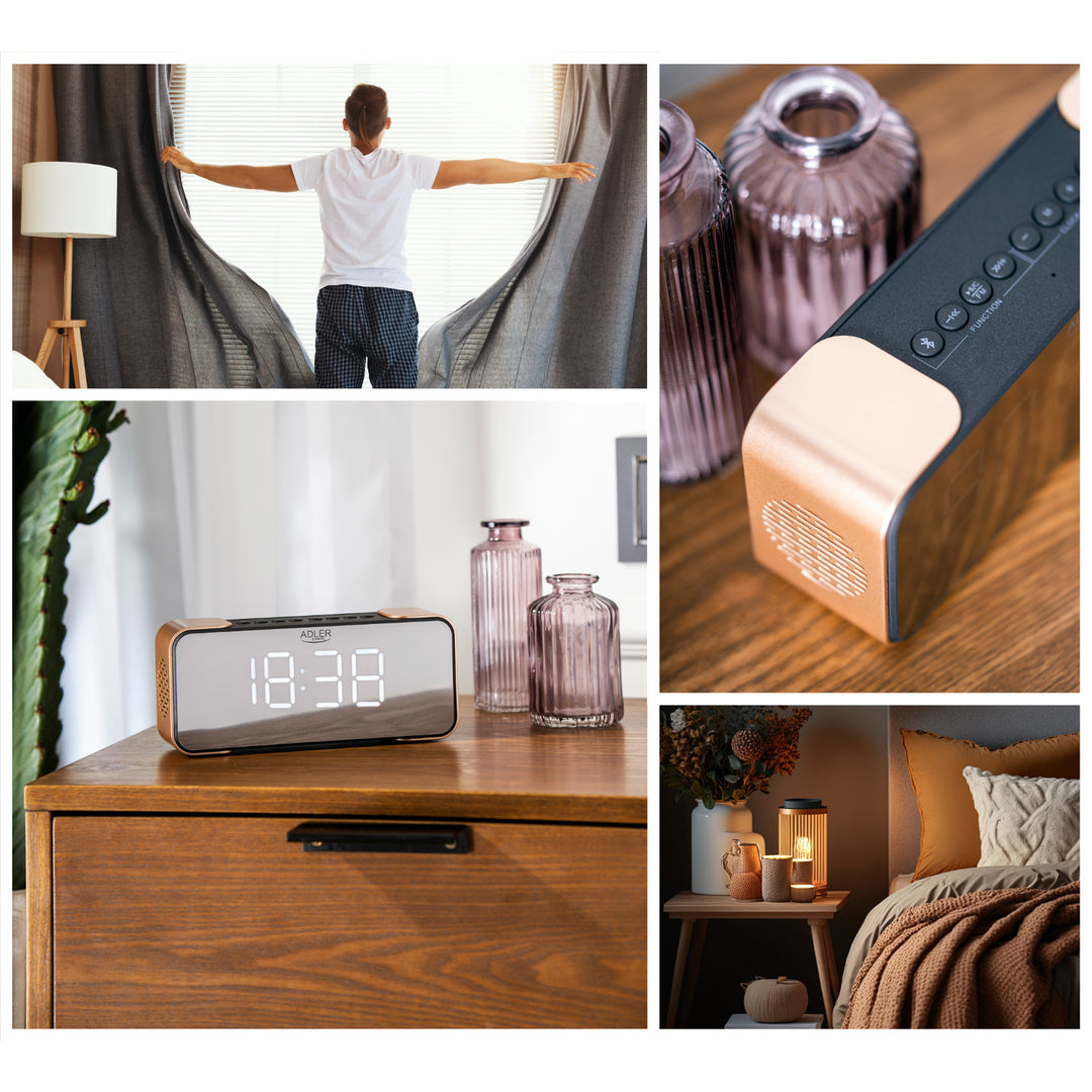 Radio-réveil sans fil Adler AD 1190 Copper avec écran LED et fonction Bluetooth
