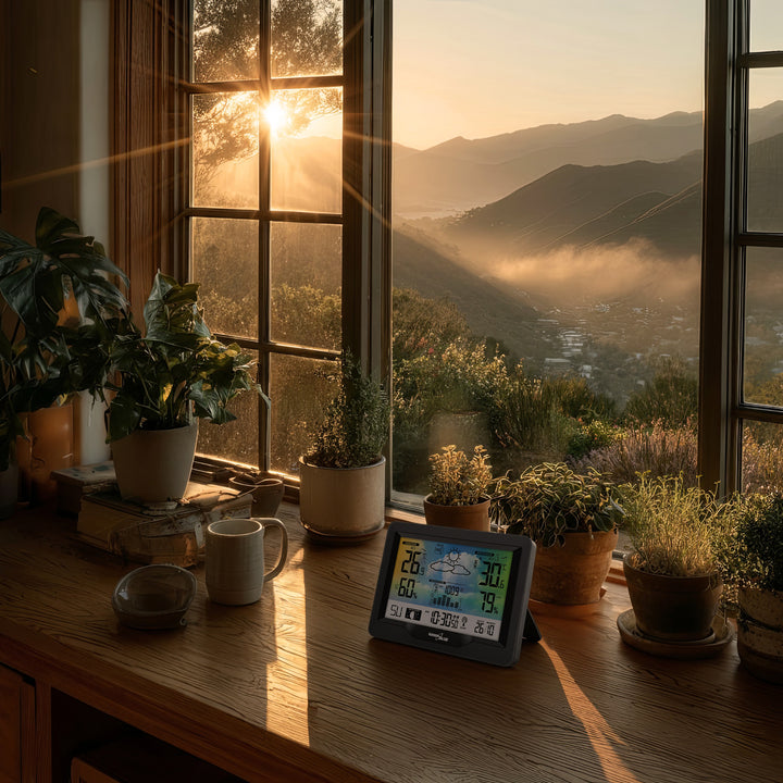 Station météo sans fil GreenBlue, couleur, avec DCF, phases de lune, baromètre, calendrier, alimentation, GB540N