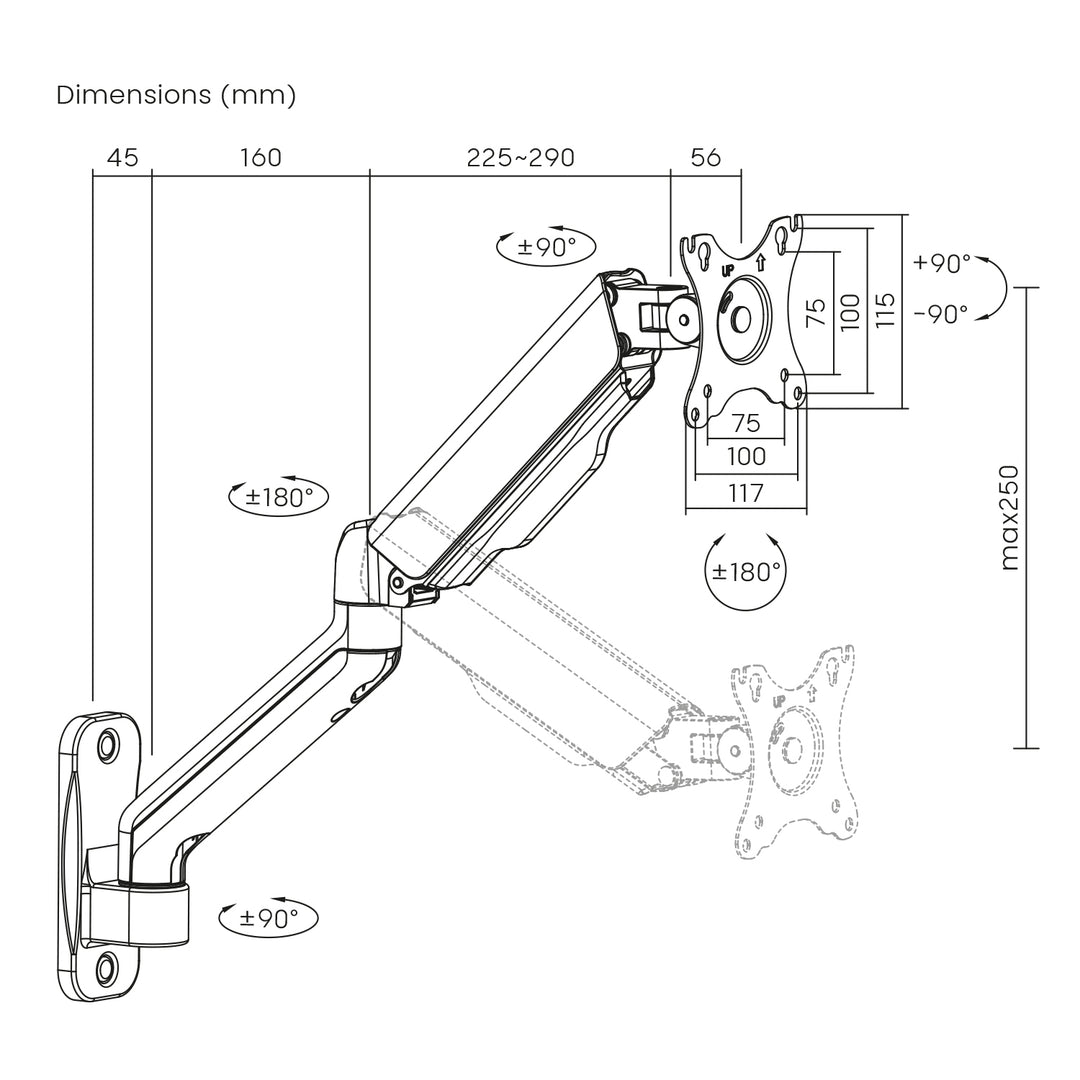 Maclean MC-332  Support mural pour moniteur à double bras, 17-32", 9kg max