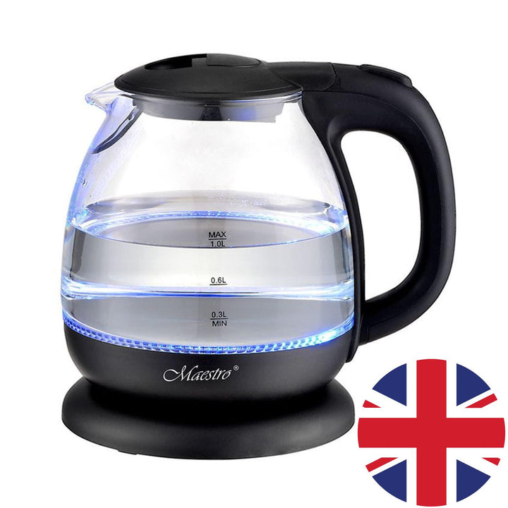 Bouilloire électrique en verre Maestro MR055 1L, noir - prise britannique