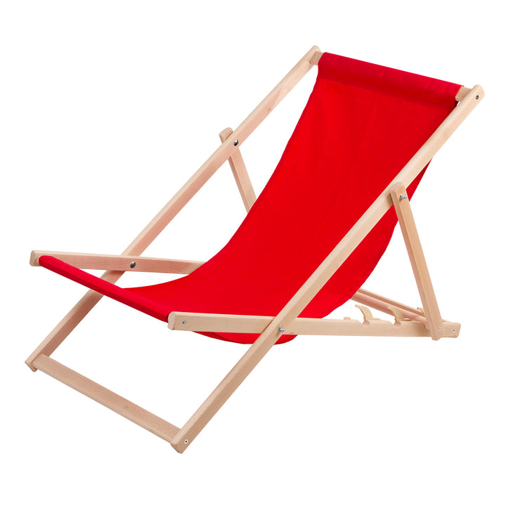 2 chaises longues confortables en bois, rouges, idéales pour la plage, balcon, terrasse