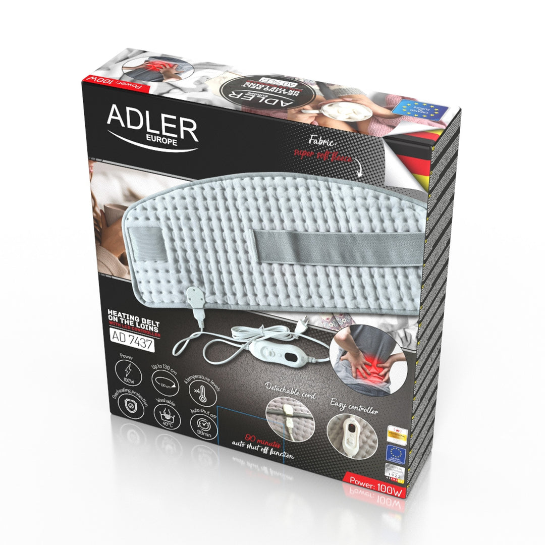 Ceinture lombaire chauffante Adler, 4 niveaux de température, puissance 100W, télécommande LCD, AD 7437
