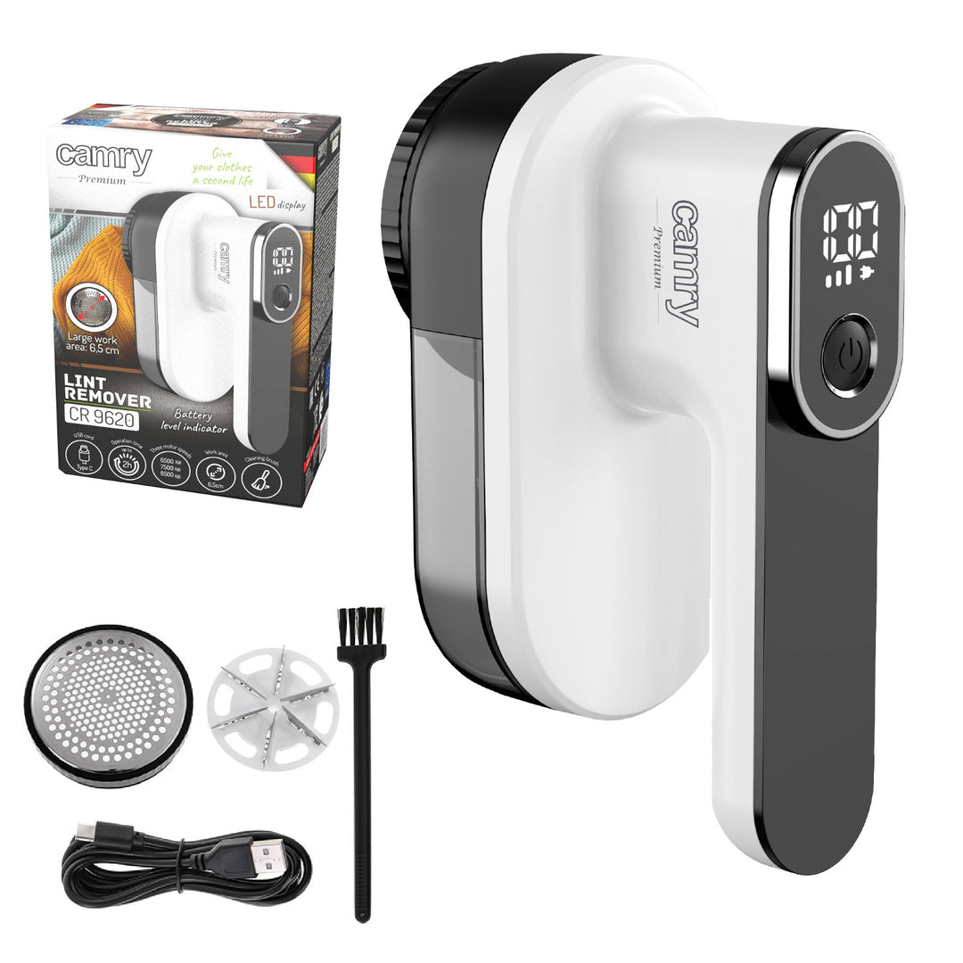 Rasoir à mouchoirs Camry, écran LCD, batterie rechargeable Li-Ion, noir et blanc, CR 9620