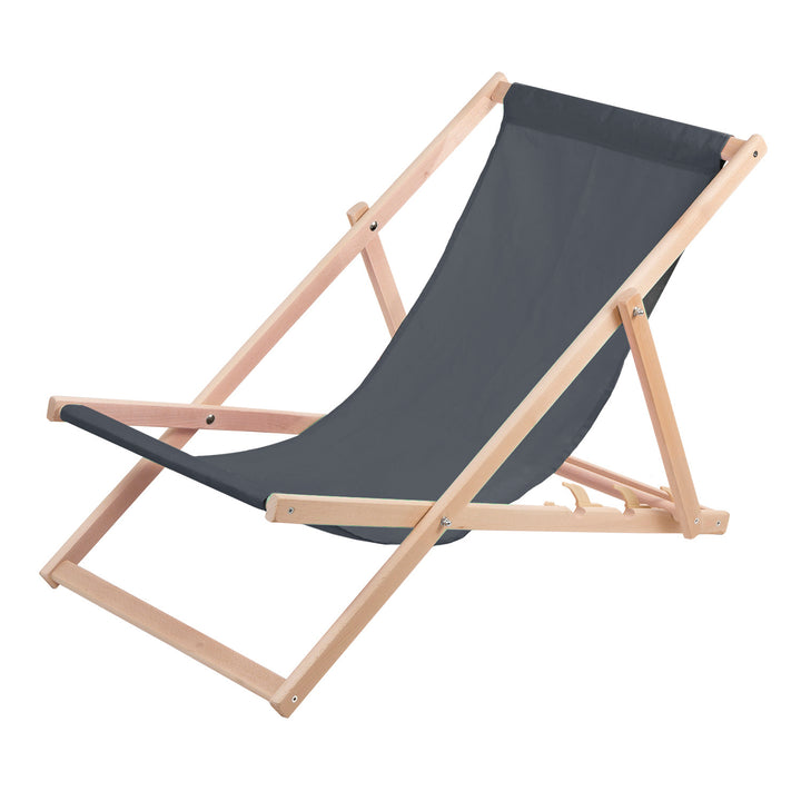 Chaise longue en bois de hêtre Woodok, gris, idéal pour la plage, le balcon, la terrasse