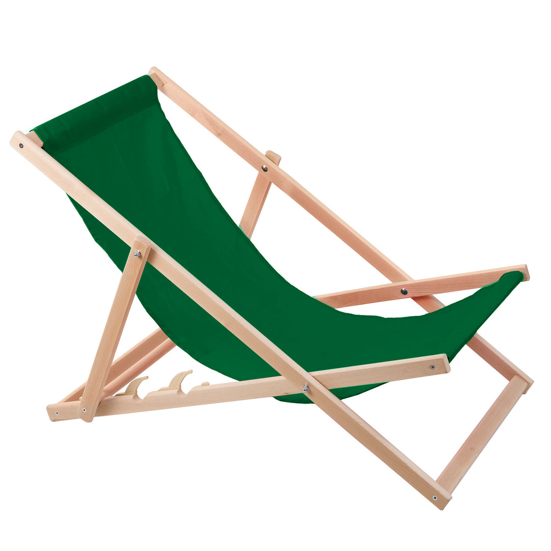 Chaise longue en hêtre Woodok, verte, idéale pour la plage, le balcon, la terrasse