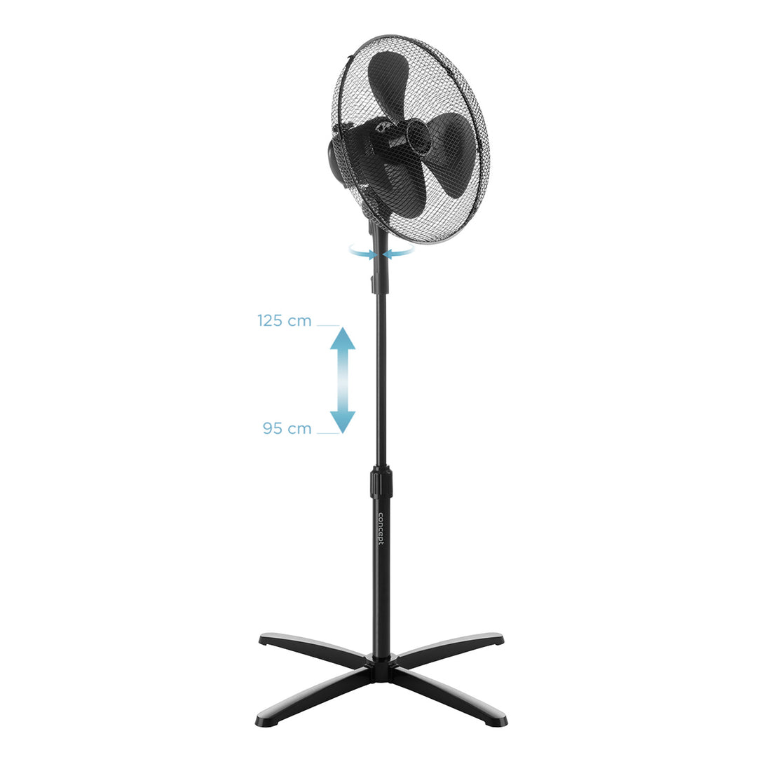 Ventilateur sur pied Concept VS5050, 40W, 3 vitesses réglables, design noir élégant, parfait pour rafraîchir votre intérieur avec style et efficacité.