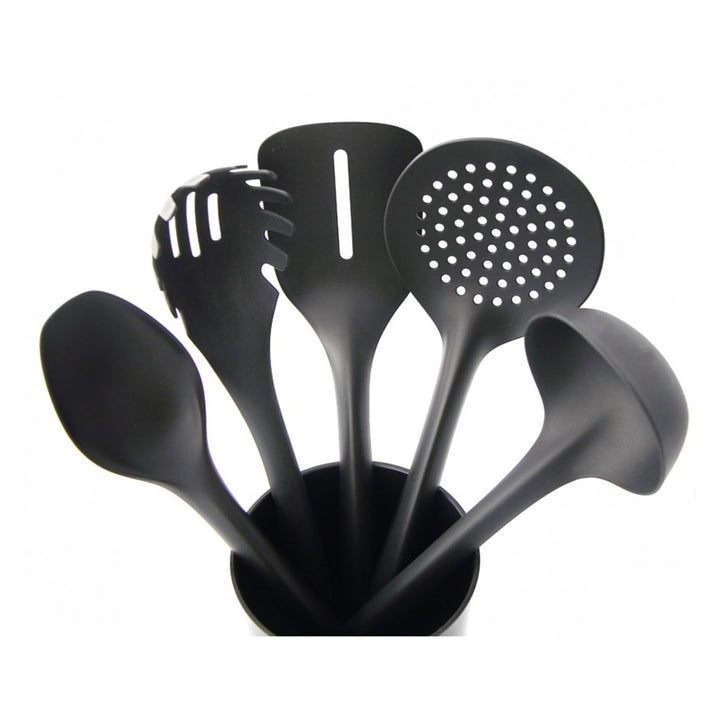Set de 5 ustensiles de cuisine + récipient de 15 cm noir Practic Handy