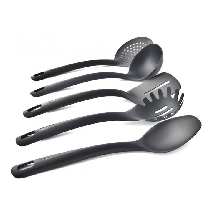 Set de 5 ustensiles de cuisine + récipient de 15 cm noir Practic Handy