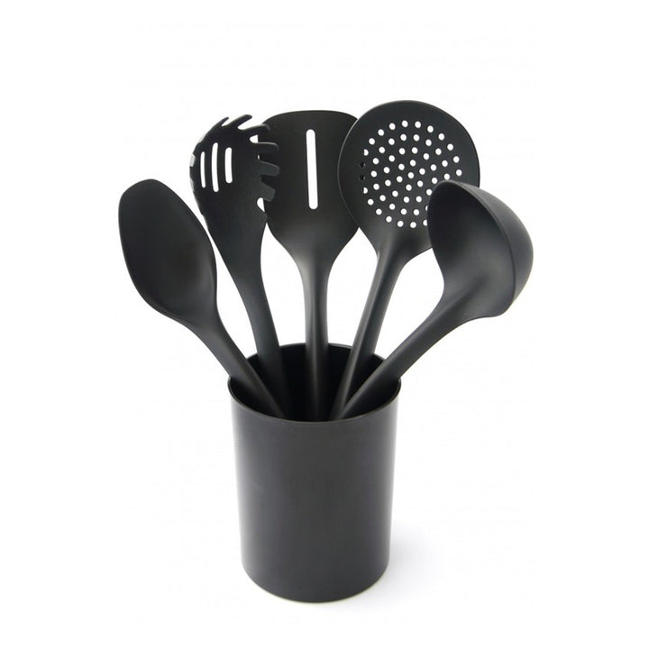 Set de 5 ustensiles de cuisine + récipient de 15 cm noir Practic Handy