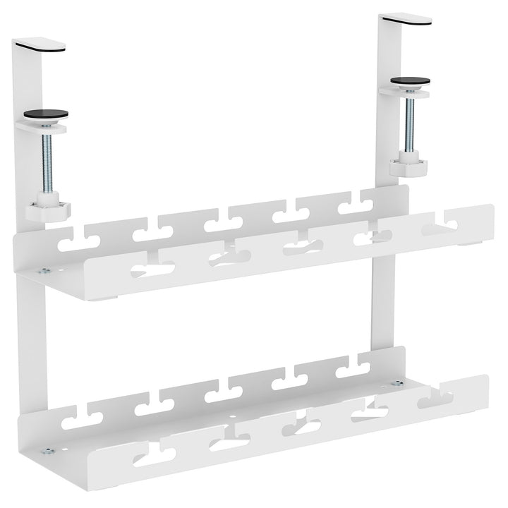 Range-câbles Maclean sous le bureau, charge max. 5kg, 2 niveaux, blanc, MC-104 W