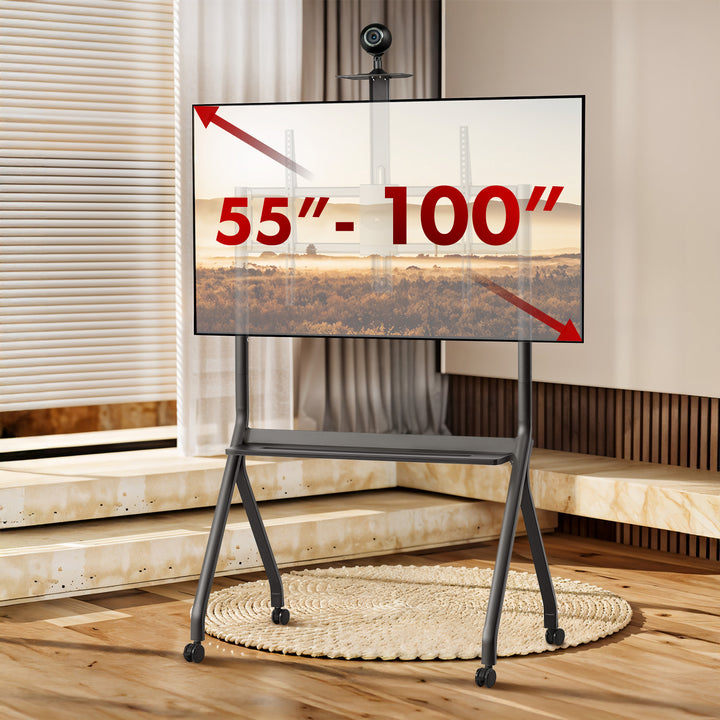 Maclean Support TV / chariot, tablette pour caméra, sur roulettes, 55-100", charge max. 120kg/10kg tablette, max. VESA 900x600, noir, MC-114 B