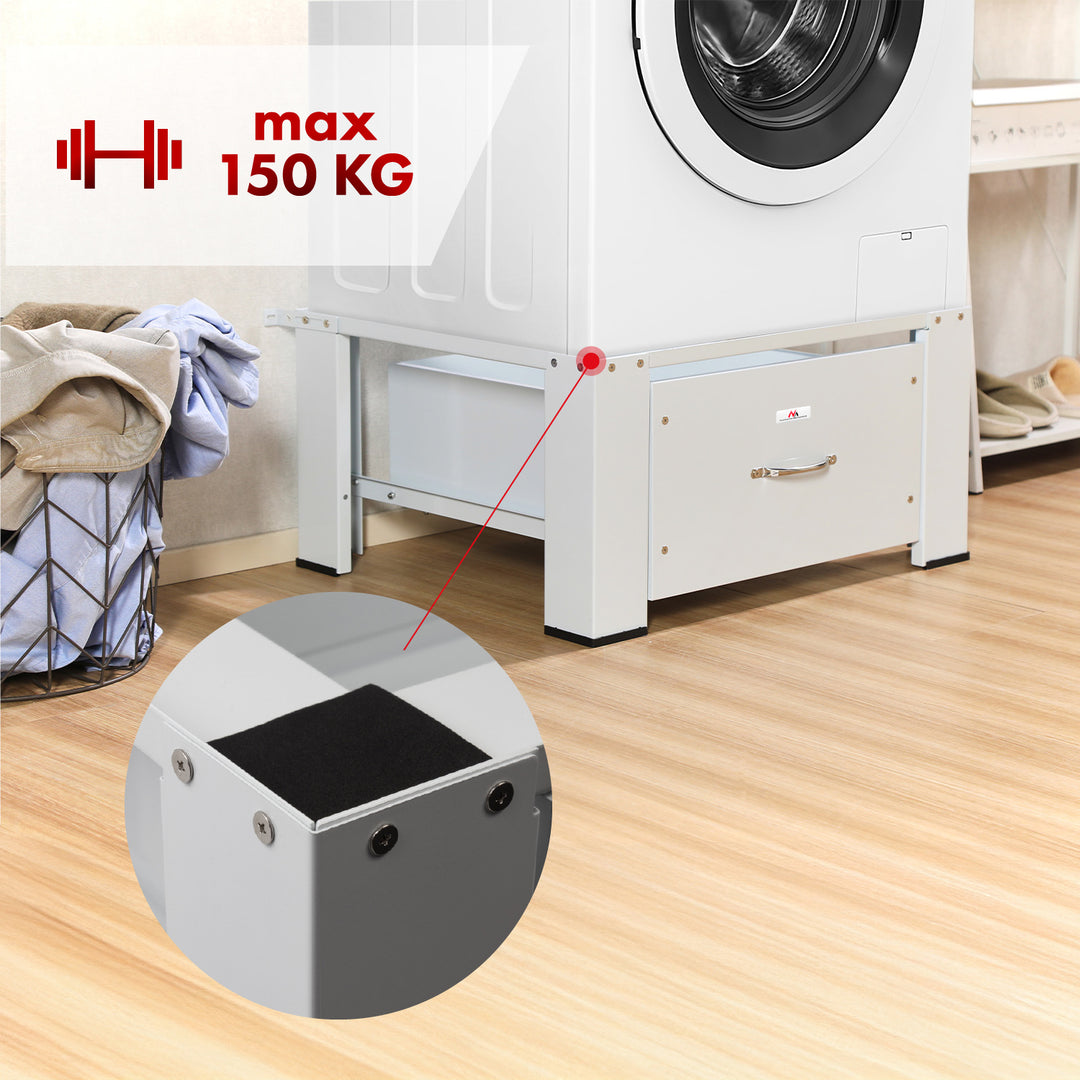 Socle pour lave-linge / sèche-linge avec tiroir Maclean, charge max. 150kg, blanc, MC-117 W