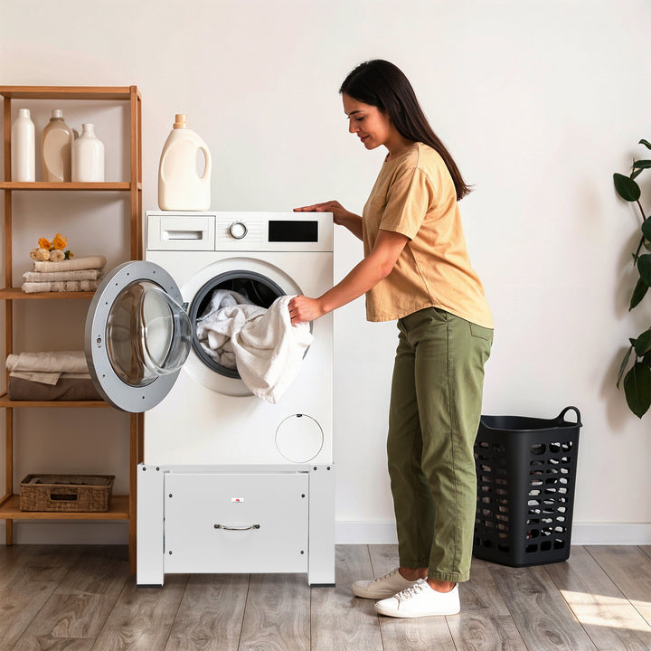 Socle pour lave-linge / sèche-linge avec tiroir Maclean, charge max. 150kg, blanc, MC-117 W