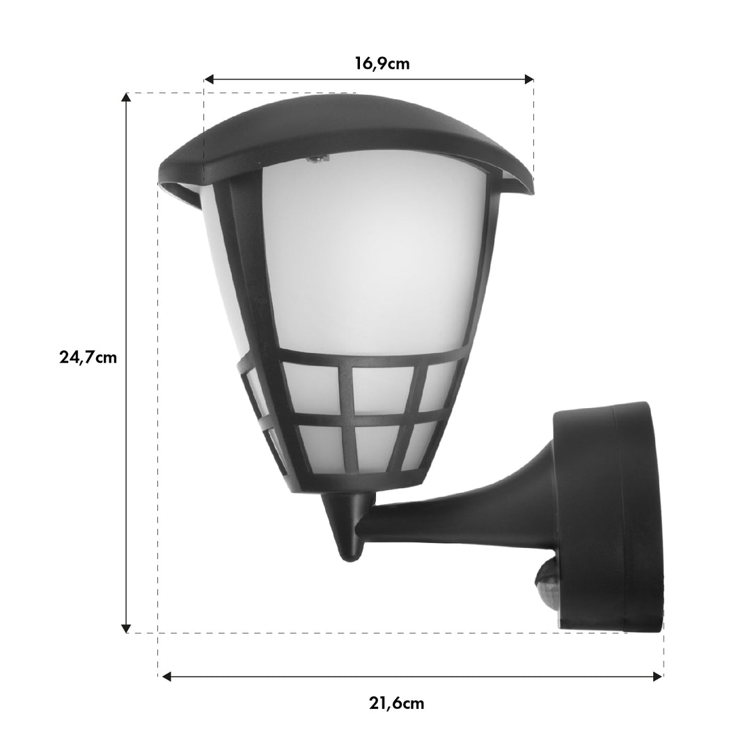 Applique 1xE27 avec détecteur Maclean, détecteur infrarouge, charge max. 60W, IP65, noir, MCE518 B + ampoule à filament LED E27, 11W 230V Maclean Energy MCE280 WW blanc chaud 3000K 1500lm rétro edison décorative A60