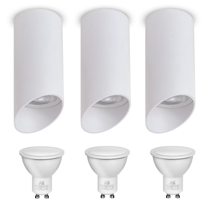 Maclean luminaire en saillie/tube, spot, rond, aluminium, GU10, 55x130mm, blanc, MCE360 W 3pcs+LED GU10 7W Maclean Energy MCE437 NW blanc neutre 4000K, 220-240V~, 50/60Hz 3pcs