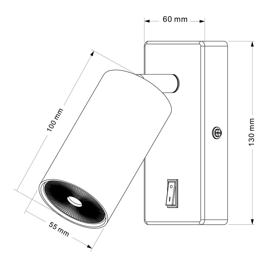 Maclean Applique/lampe murale, spot, rond, GU10, avec interrupteur 55x90mm, blanc, MCE369 W+Lampe LED GU10 7W Maclean Energy MCE437 NW blanc neutre 4000K, 220-240V~, 50/60Hz, 490 lumens