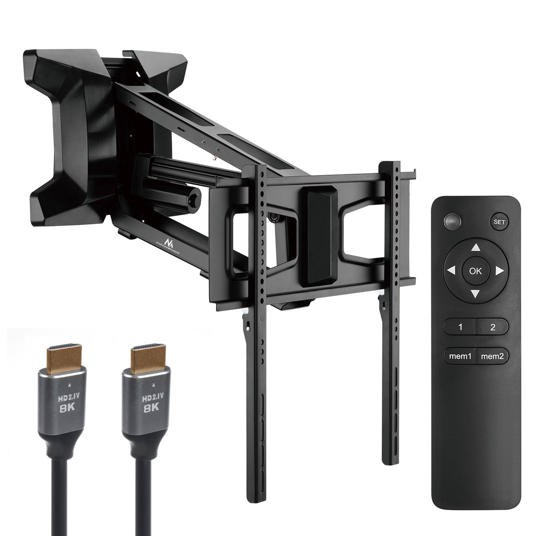 Support électrique pour TV au-dessus de la cheminée Maclean, max VESA 600x400, télécommande wifi, 37"-70", max 35kg, MC-891 +Câble Maclean HDMI 2.1a, 3m, 8K HDR, MCTV-442