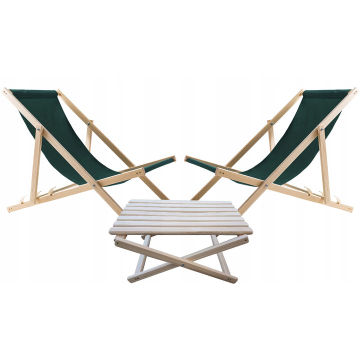 Lot de 2 chaises de plage, vertes + table basse en bois Woodok