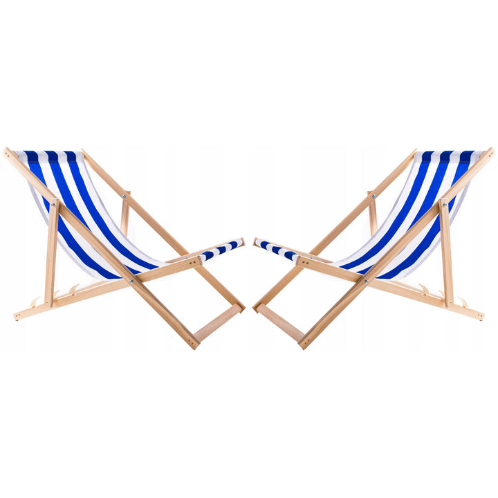 Lot de 2 chaises de plage, rayures bleues + table basse en bois Woodok