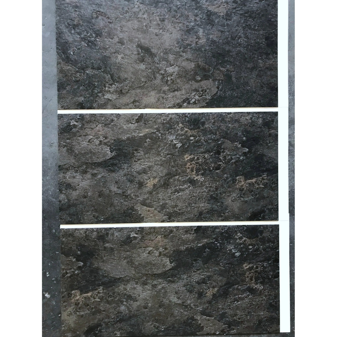 Fliesana carreaux de sol et de mur autocollants, lot de 3, imperméables, design pierre naturelle (ardoise)