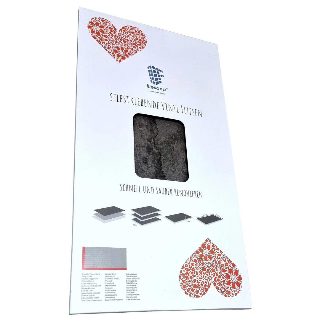 Fliesana carreaux de sol et de mur autocollants, lot de 3, imperméables, design pierre naturelle (ardoise)