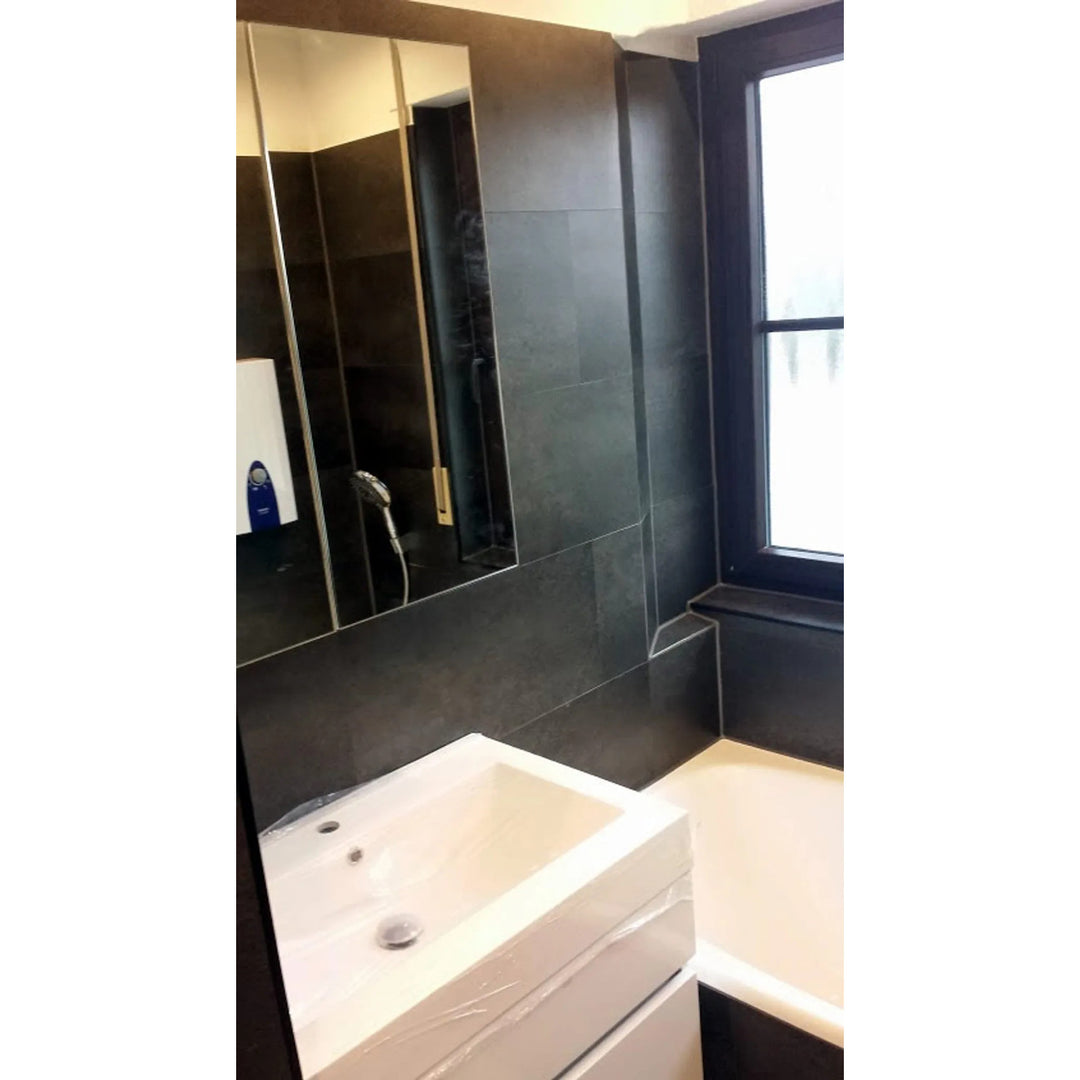 Fliesana carreaux de sol et de mur autocollants, lot de 3, imperméables, design en pierre naturelle, couleur noire