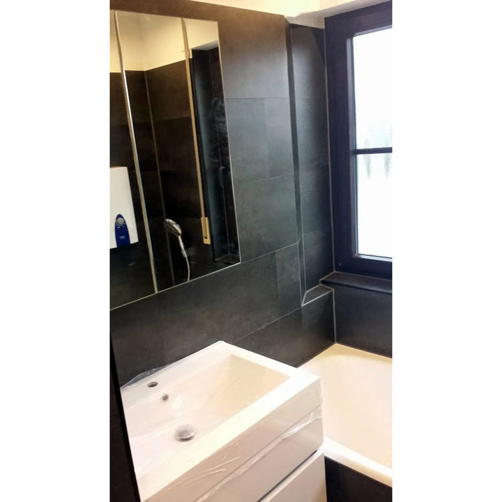 Fliesana carreaux de sol et de mur autocollants, lot de 3, imperméables, design en pierre naturelle, couleur noire