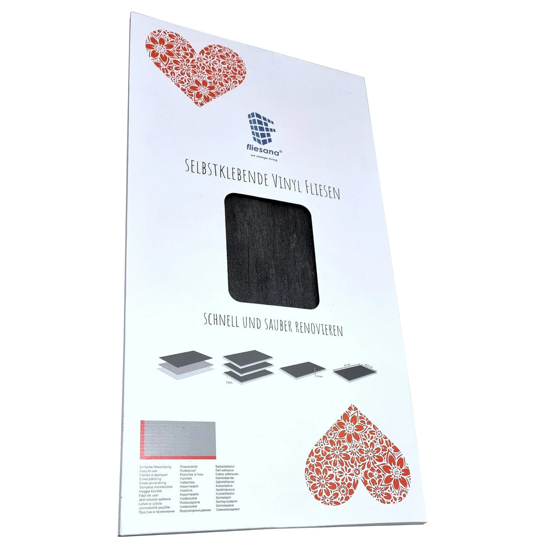 Fliesana carreaux de sol et de mur autocollants, lot de 3, imperméables, design en pierre naturelle, couleur noire