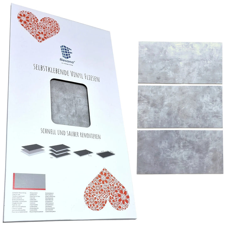 Fliesana carreaux de sol et de mur autocollants, lot de 3, imperméables, motif béton gris clair