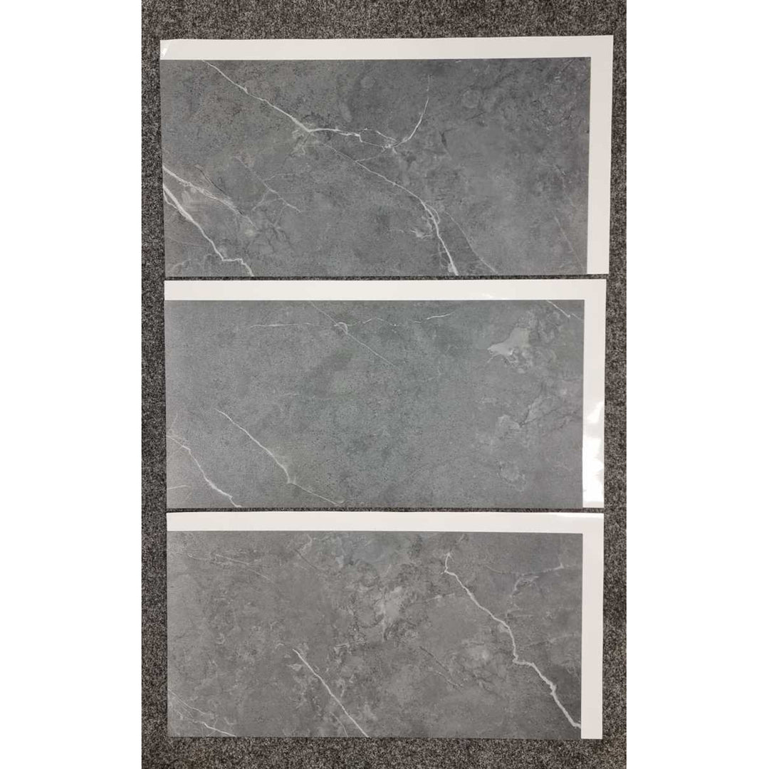 Fliesana carreaux de sol et de mur autocollants, lot de 3, imperméables, design en pierre naturelle, couleur gris foncé