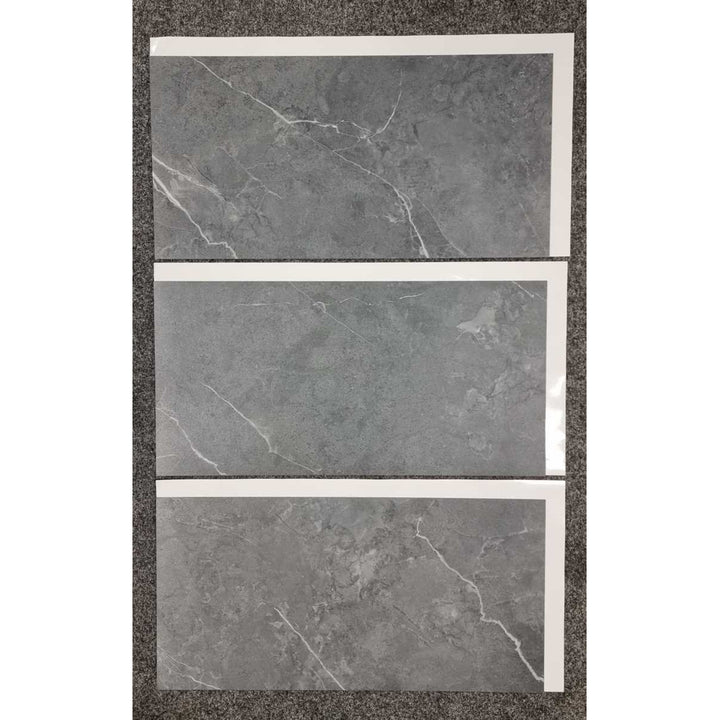 Fliesana carreaux de sol et de mur autocollants, lot de 3, imperméables, design en pierre naturelle, couleur gris foncé