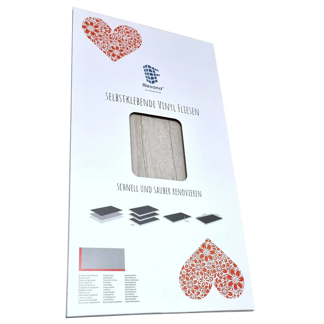 Fliesana carreaux de sol et de mur autocollants, lot de 3, imperméables, motif pierre naturelle (falaise)